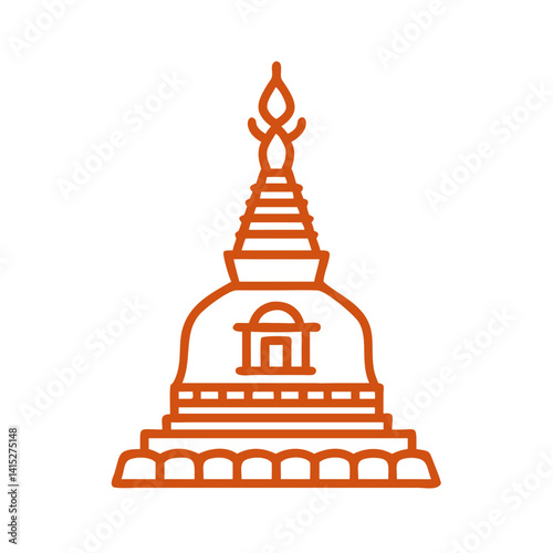 Simple Orange Stupa Line Art Illustration