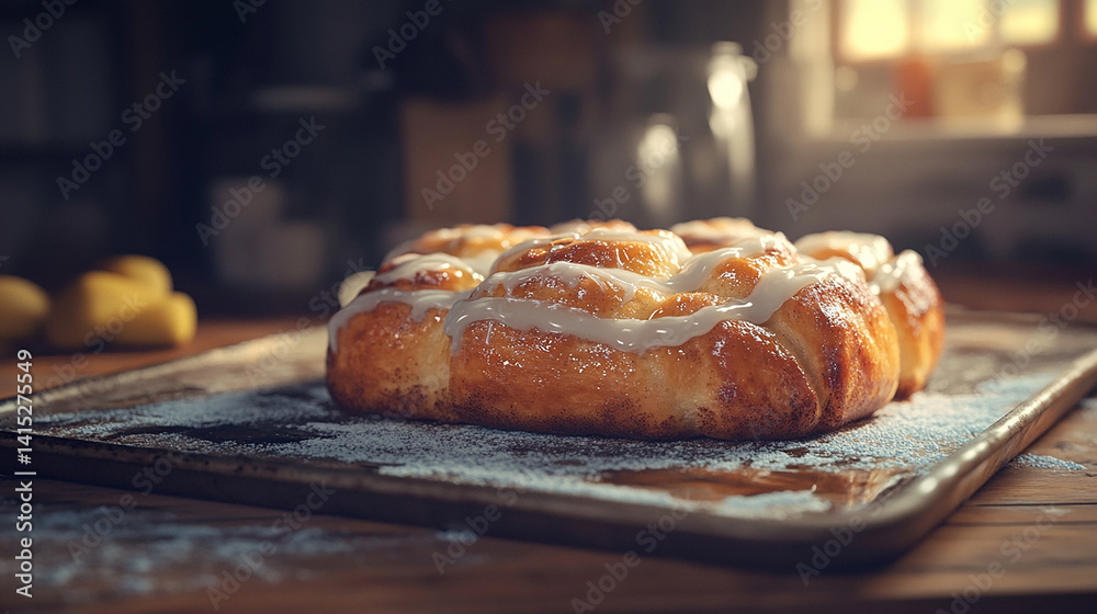 Freshly baked cinnamon rolls with glaze