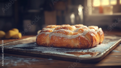 Obraz na płótnie Freshly baked cinnamon rolls with glaze w salonie