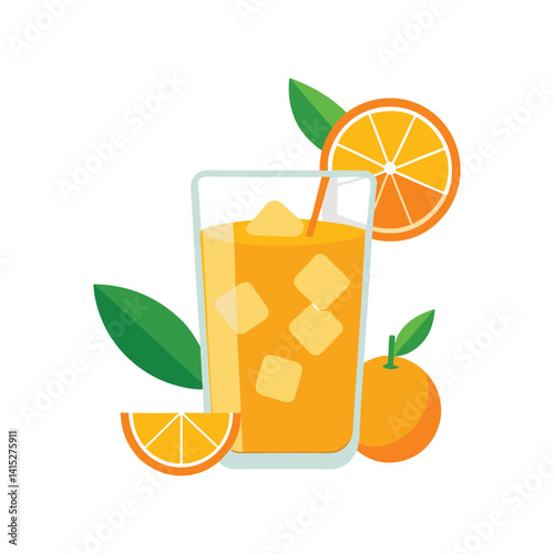 Refreshing Orange Juice with Ice and Fruit