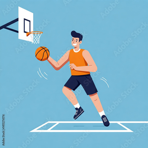 Basketball Player Layup Action - Flat Design


