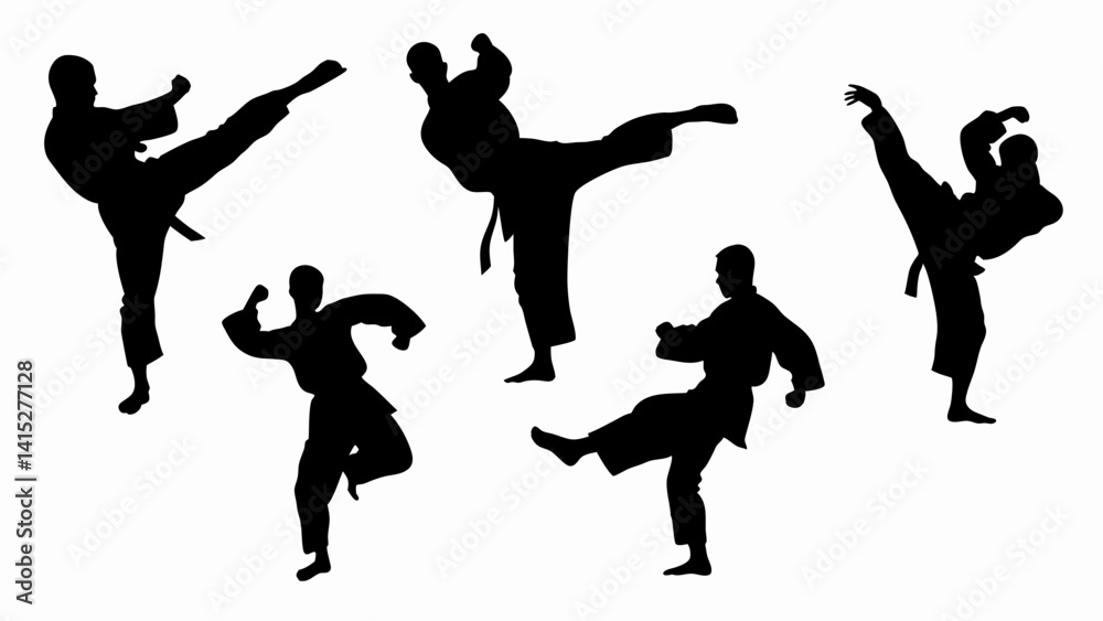 Fototapeta premium set of karatekas silhouette vector on white background