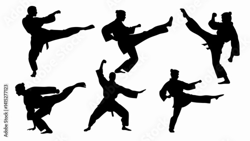 set of karatekas silhouette vector on white background
