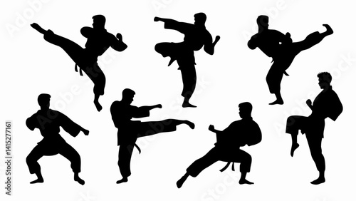 set of karatekas silhouette vector on white background