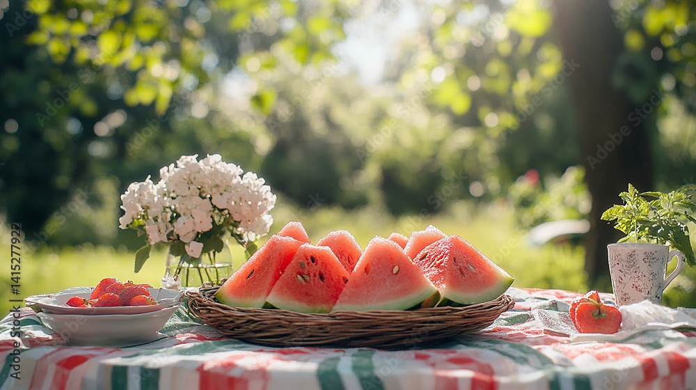 Freshly cut watermelon on summer table
