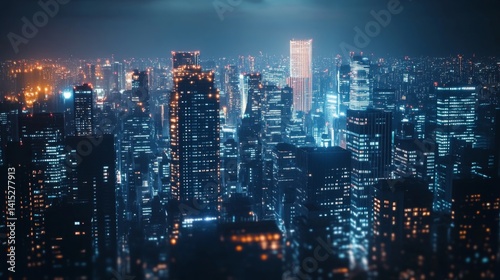 Wallpaper Mural Nighttime view of a technologically advanced city with sleek, illuminated skyscrapers. Premium background for the latest technology needs.  Torontodigital.ca