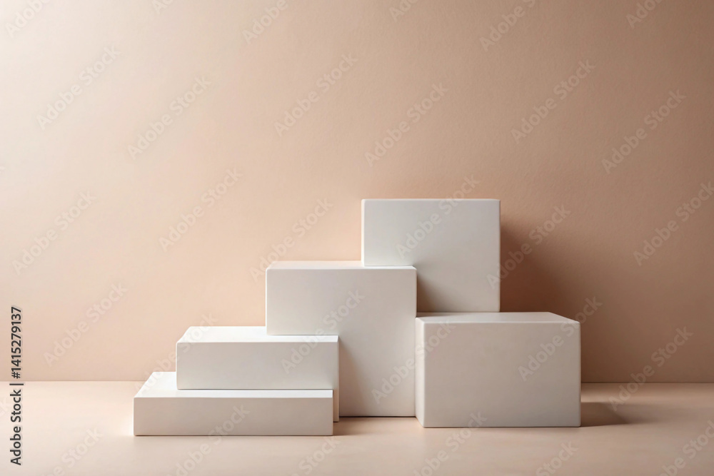 Abstract solid blocks or platforms layered beneath the product