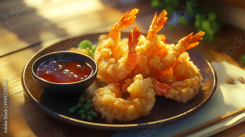 Obraz na płótnie Freshly fried tempura with dipping sauce w salonie
