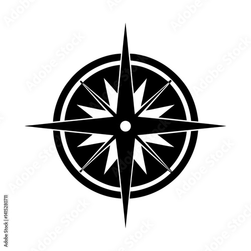 Vector graphic of a nautical compass rose design silhouette