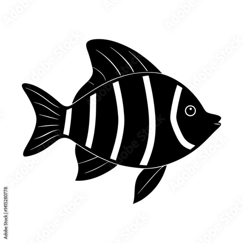 Tropical striped aquarium fish vector illustration silhouette