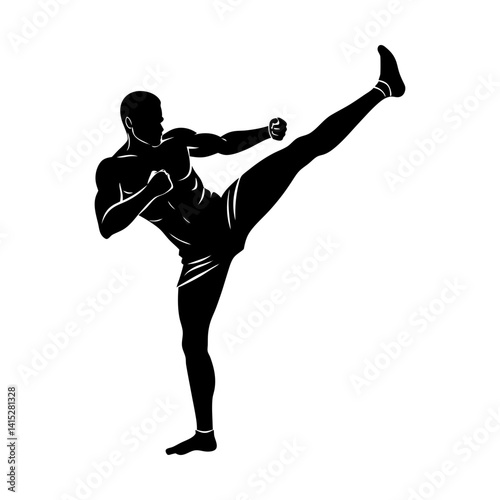 Man training martial arts kickboxing silhouette pose