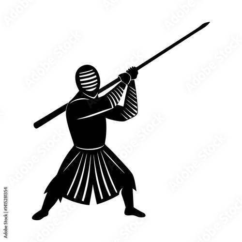 Kendo fighter with shinai vector martial artist silhouette