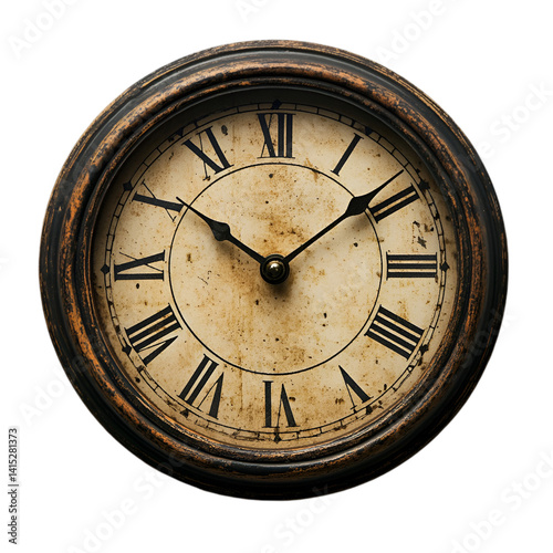 Antique clock face timekeeping vintage Roman numerals dark background
