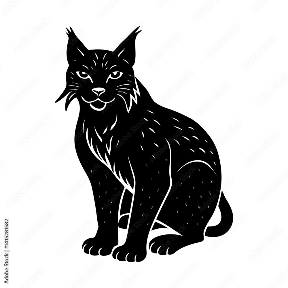 Obraz premium Sitting lynx wildcat feline vector graphic design silhouette