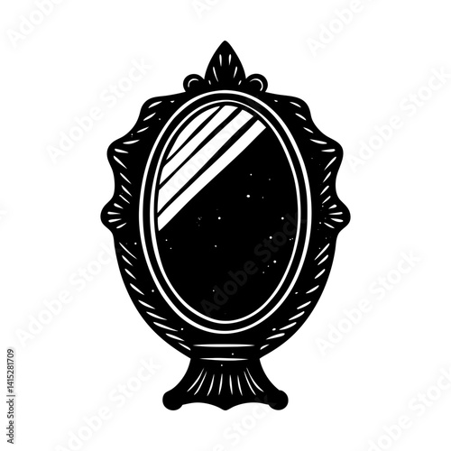 Vintage ornate vanity mirror vector illustration silhouette