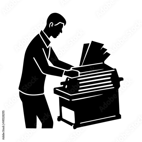 Illustration of person using a paper shredder tool silhouette
