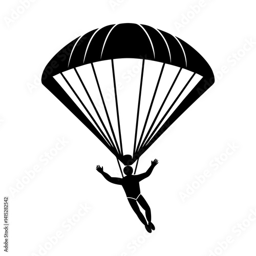 Skydiver silhouette with parachute free falling