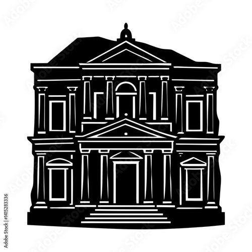 Ancient architecture building facade vector graphic silhouette