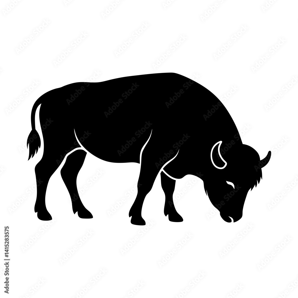 Fototapeta premium American bison grazing silhouette vector graphic