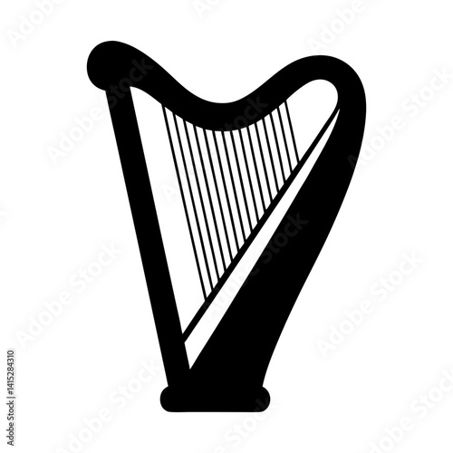 Elegant musical instrument harp vector illustration silhouette