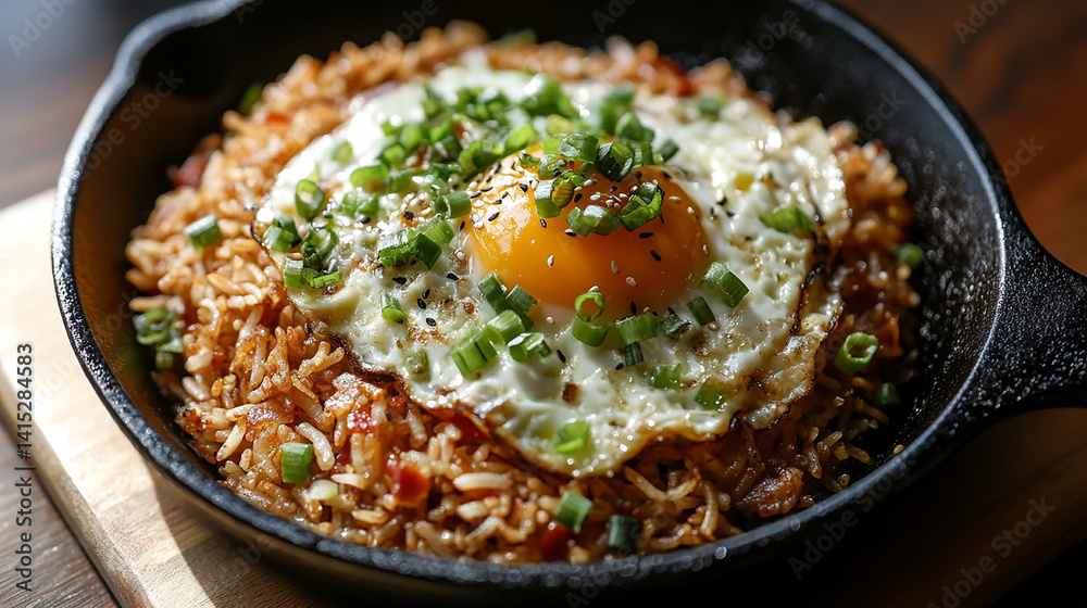 Fried rice in black iron skillet