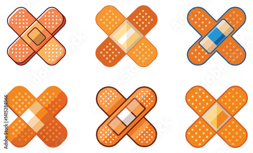 Set of bandages isolated on white background