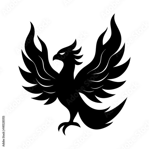 Phoenix rising mythical bird vector illustration silhouette