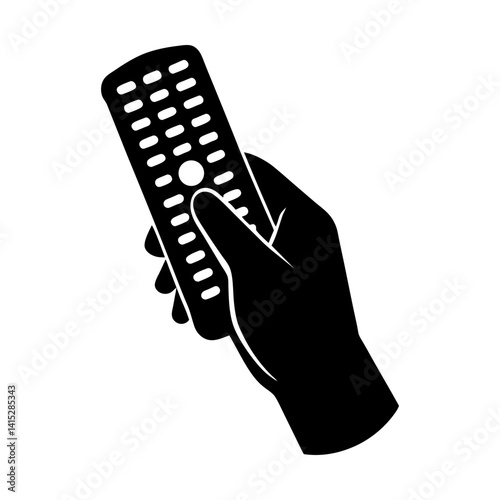 Hand holding television remote control vector art silhouette