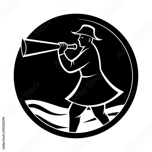 Retro lookout with megaphone vector illustration silhouette