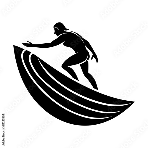 Woman surfing on a surfboard extreme water sport silhouette