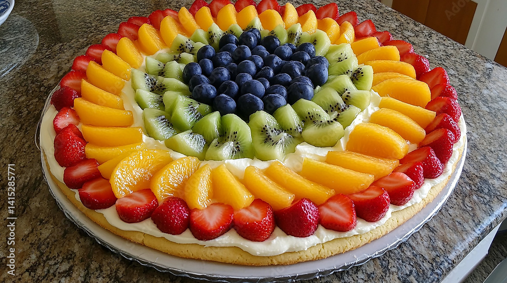Fruit pizza on sugar cookie crust