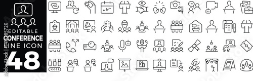 Conference Icon Set: A Line Icon Collection Featuring Meeting, Presentation, Speaker, Audience, Collaboration, Discussion, Agenda, and More