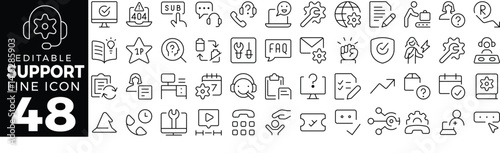 Support Icon Set: A Line Icon Collection Featuring Help, Assistance, Customer Service, Chat, Call Center, Feedback, Support Ticket, and More
