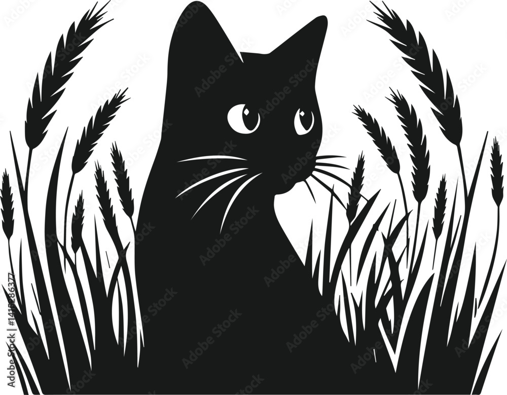 Black cat peeking vector animal silhouette
