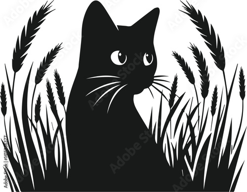 Black cat peeking vector animal silhouette