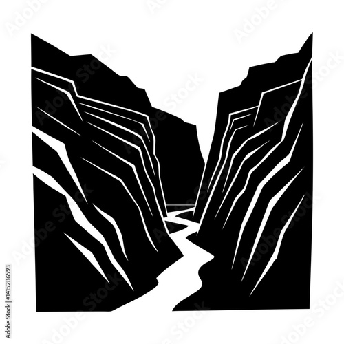 Scenic river flowing through rocky canyon landscape silhouette