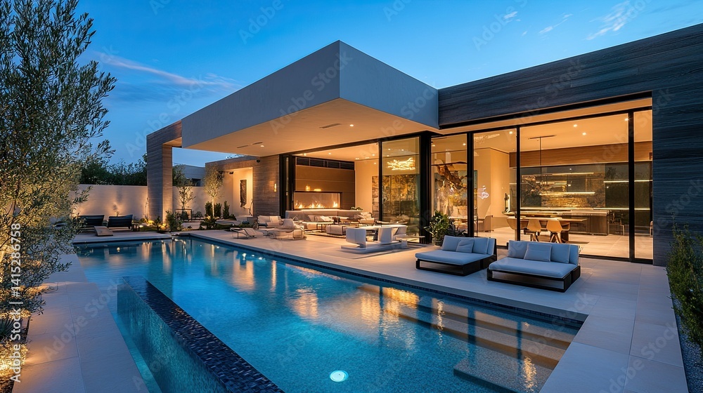 Obraz premium Luxurious Modern Home with Pool and Outdoor Living Space, Offering a Contemporary and Elegant Design --