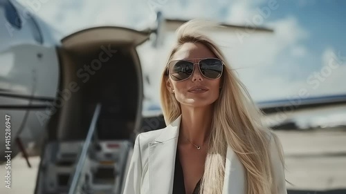 Luxury woman at private jet