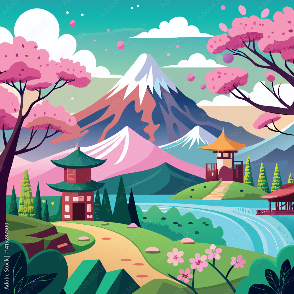 Artworks-and-backgrounds-of spring anime and mountains Artworks-and-backgrounds-of spring anime and mountains