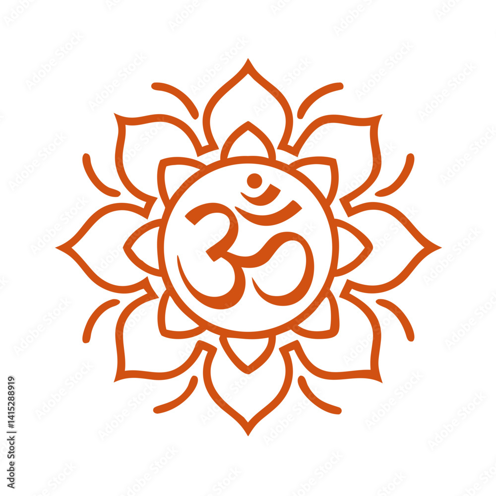 Orange Om Symbol with Lotus Flower Outline Orange Om Symbol with Lotus Flower Outline