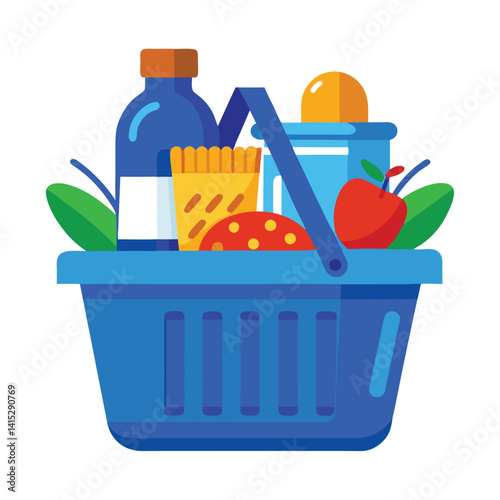 Dairy products vegetable bread in shopping basket