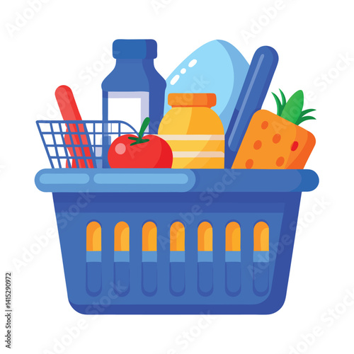 Dairy products vegetable bread in shopping basket