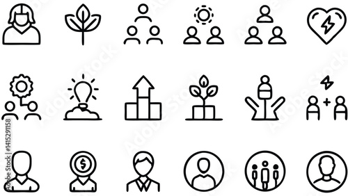 A vector set of black silhouette icons for web design includes business, people, job, money, management, and finance symbols and signs
