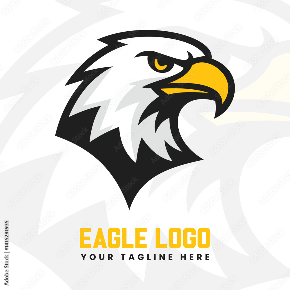 Fototapeta premium Bold Flying Eagle Mascot Logo Design, Customizable Eagle Emblem for Teams, Aggressive Eagle Vector for Branding, Modern Black and White Eagle Art, Powerful Bird Mascot Logo Template