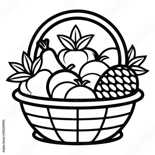 Black line art fruit basket Vactor illustration