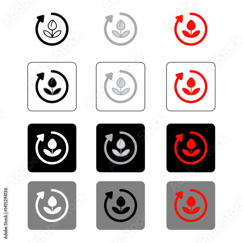 black, white and color button restart icons
