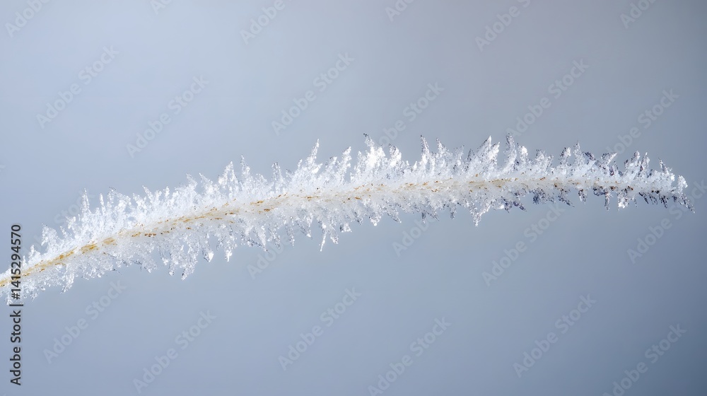 Obraz premium Ice crystals on a blade of grass, a winter wonderland close-up.