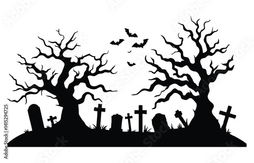 Spooky graveyard silhouette perfect for halloween