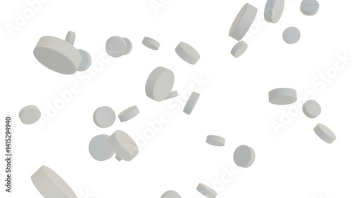 Tablets fall on the transparent background