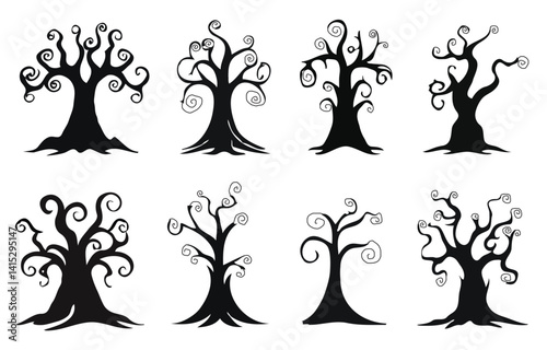 Set of vector tree silhouettes